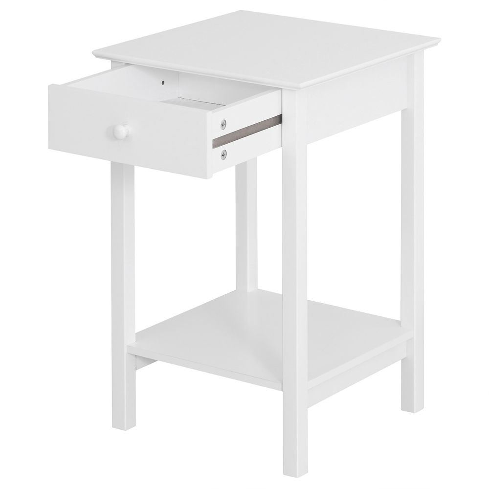 Wooden Bedside Table Cabinet W/ Drawer Shelf Storage End Side White - Bedside Table from Unbranded