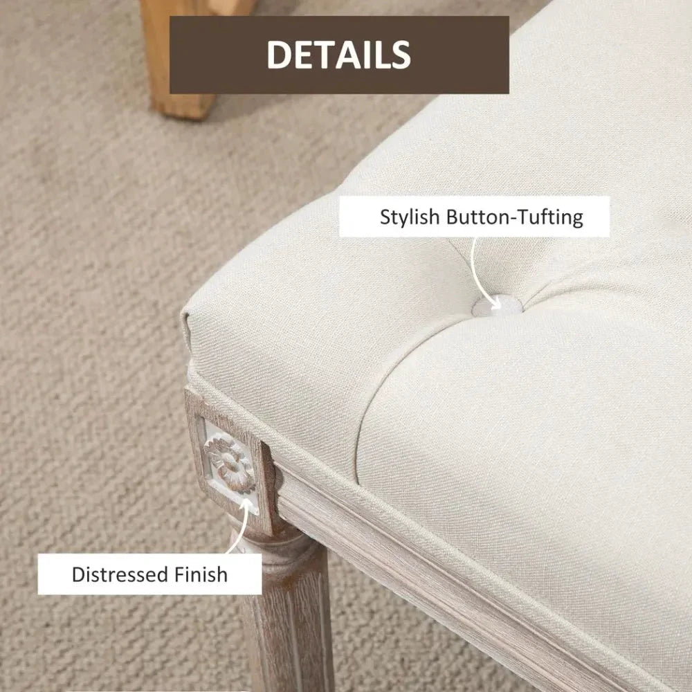 Accent Bench Tufted Upholstered Foot Stool Linen-Touch Fabric Ottoman Beige by Unbranded