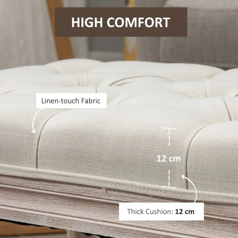 Accent Bench Tufted Upholstered Foot Stool Linen-Touch Fabric Ottoman Beige - Bench from Unbranded