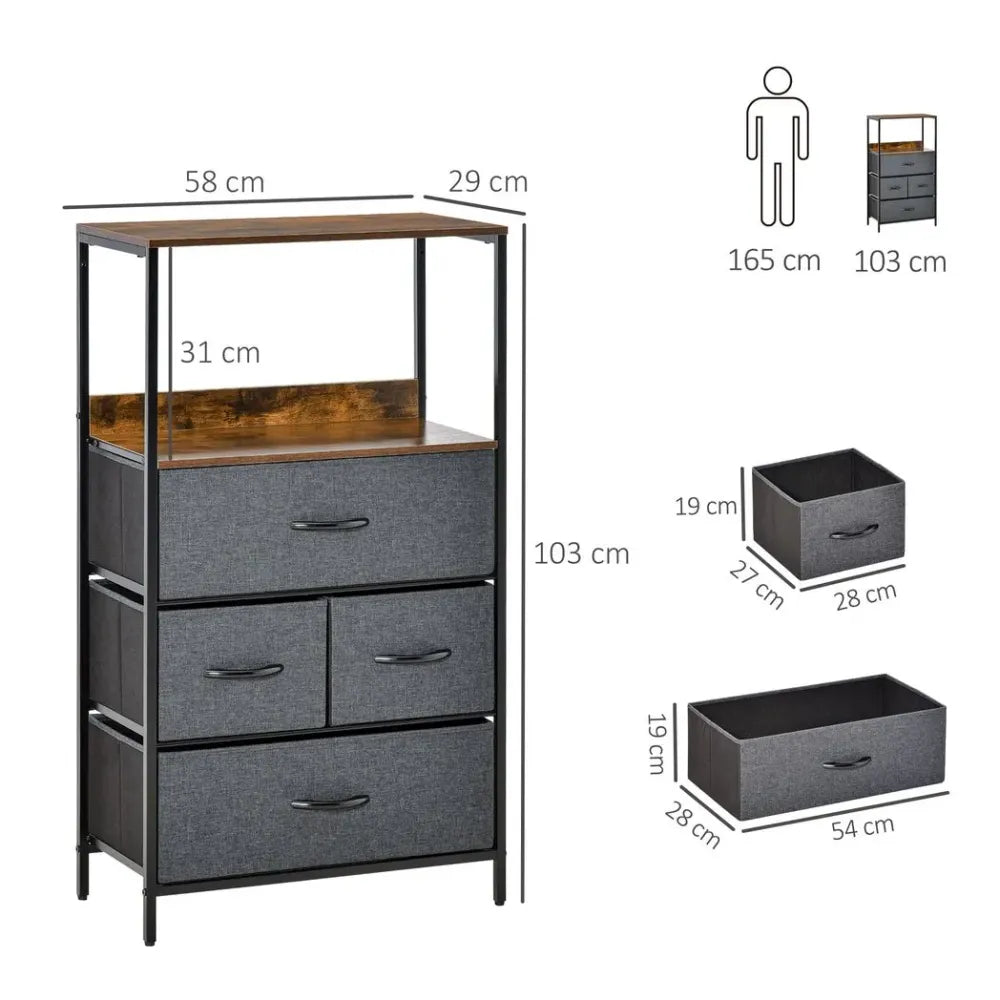 4 Drawer Storage Chest Unit Home w/ Shelves Home Living Room Bedroom Black - Chest of Drawers from Unbranded