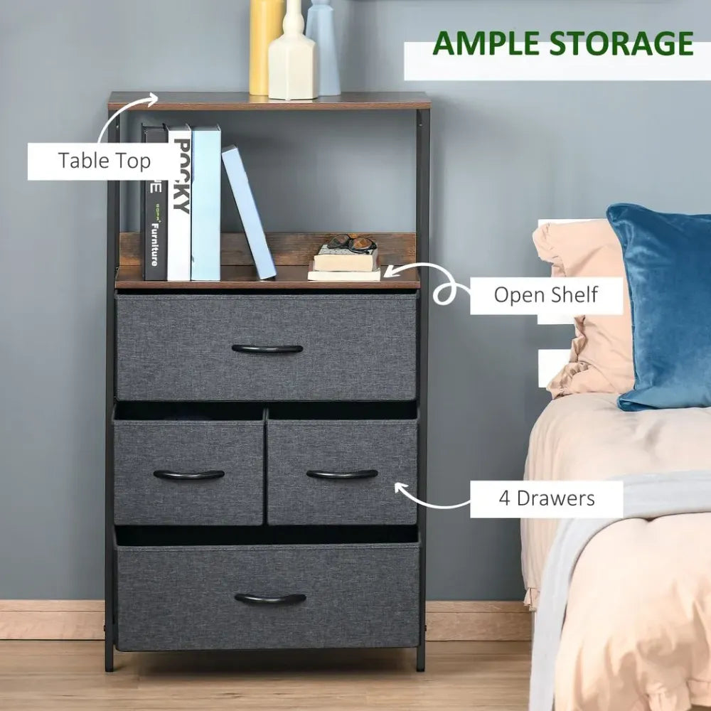 4 Drawer Storage Chest Unit Home w/ Shelves Home Living Room Bedroom Black - Chest of Drawers from Unbranded