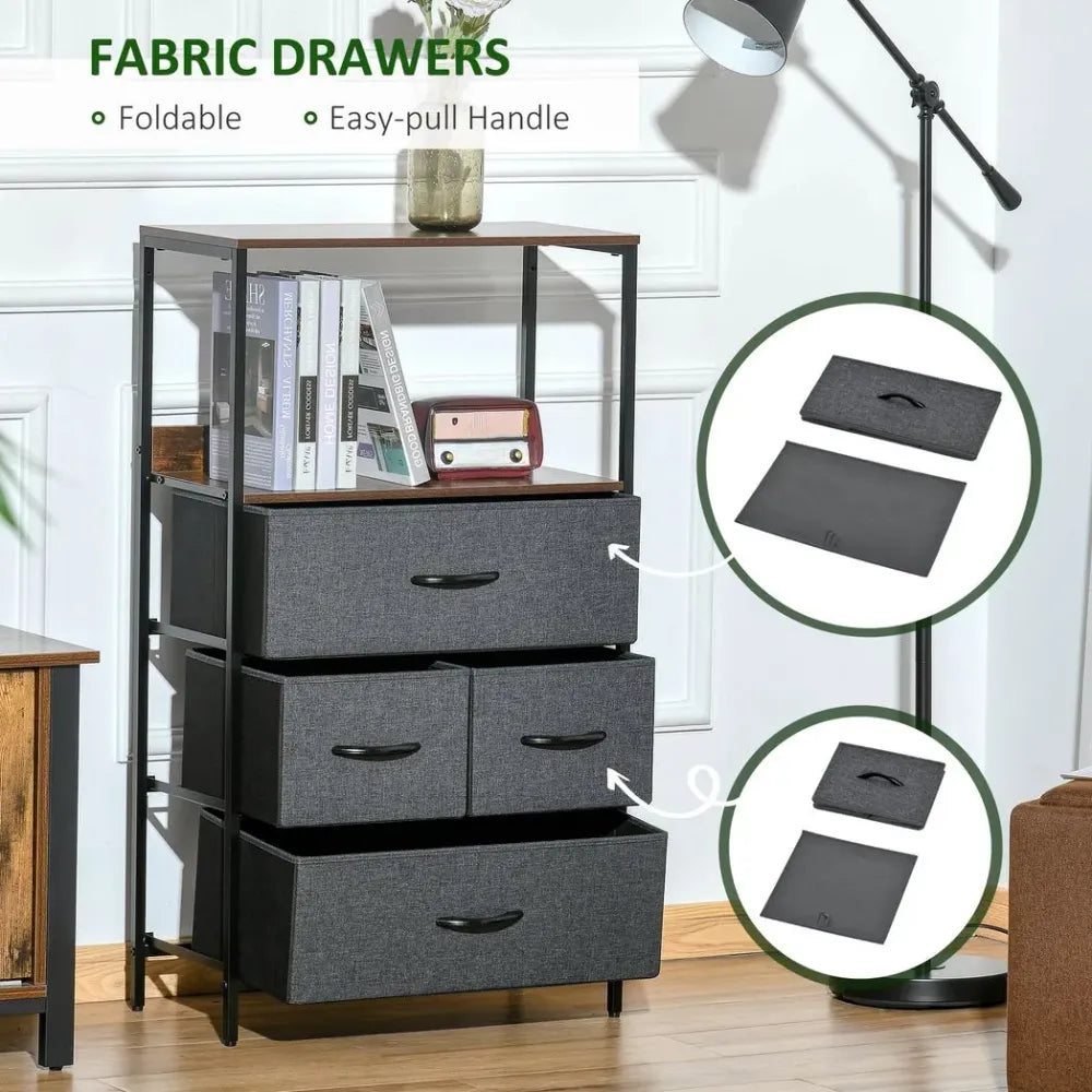 4 Drawer Storage Chest Unit Home w/ Shelves Home Living Room Bedroom Black - Chest of Drawers from Unbranded