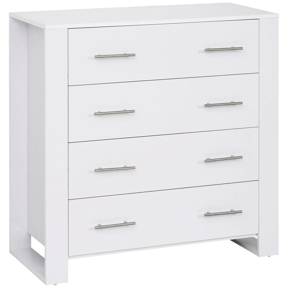 Chest Of 4 Drawers Home Storage Clothes Cabinet Metal Handles White by Unbranded