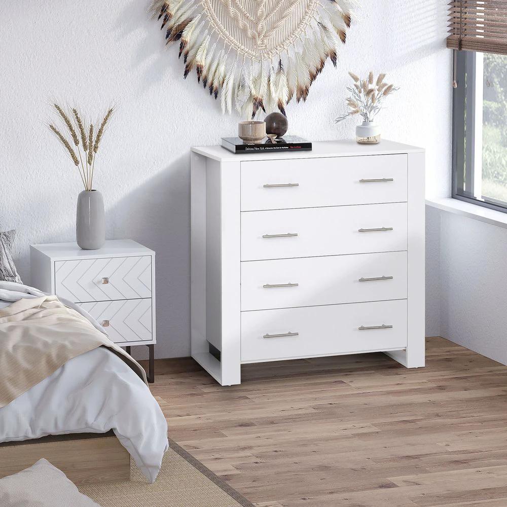 Chest Of 4 Drawers Home Storage Clothes Cabinet Metal Handles White by Unbranded