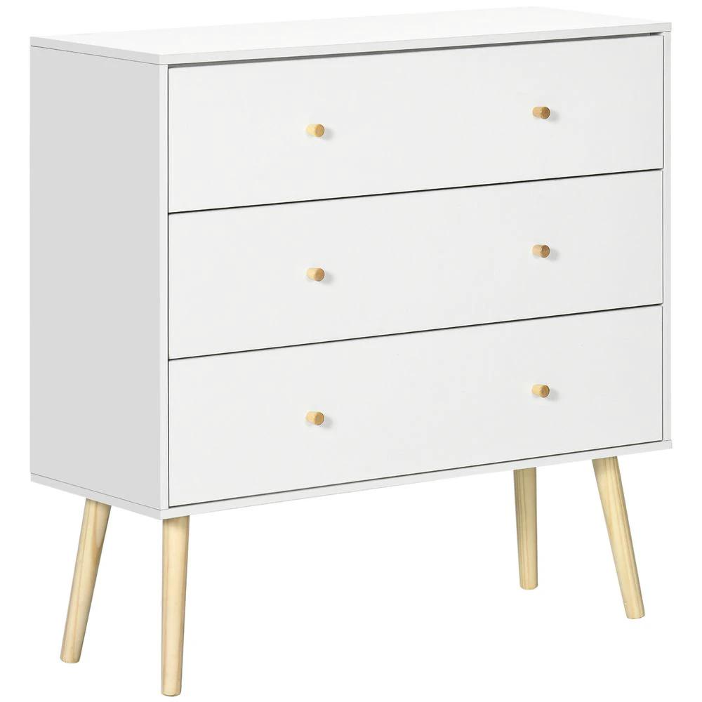 Unbranded Chest of Drawers 3-Drawer Dresser Storage Organiser with Wood Legs, White - Chest of Drawers