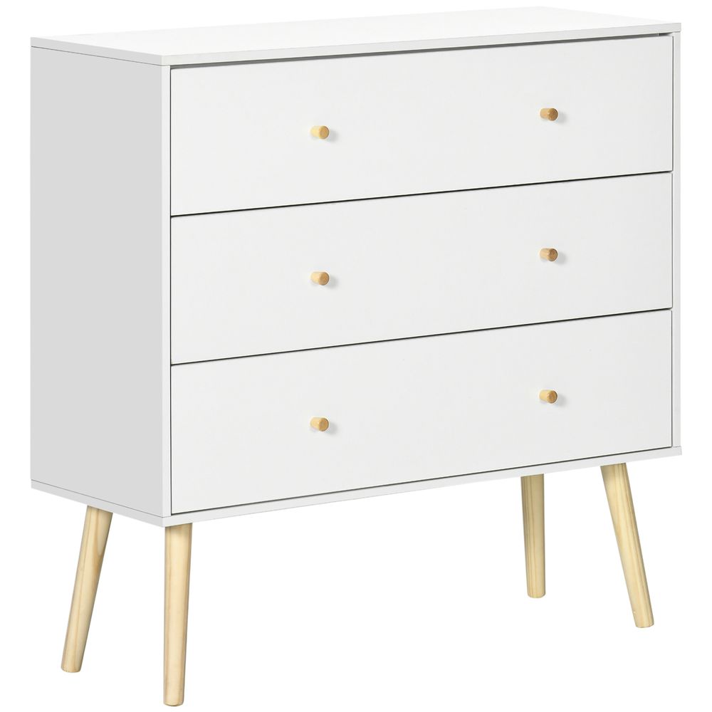 Chest of Drawers 3-Drawer Dresser Storage Organiser with Wood Legs, White - Chest of Drawers from Unbranded