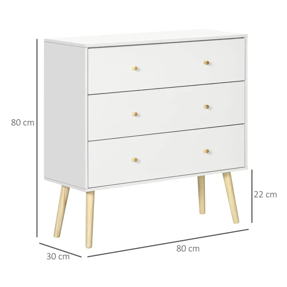 Chest of Drawers 3-Drawer Dresser Storage Organiser with Wood Legs, White - Chest of Drawers from Unbranded