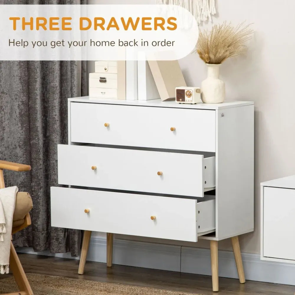 Chest of Drawers 3-Drawer Dresser Storage Organiser with Wood Legs, White - Chest of Drawers from Unbranded