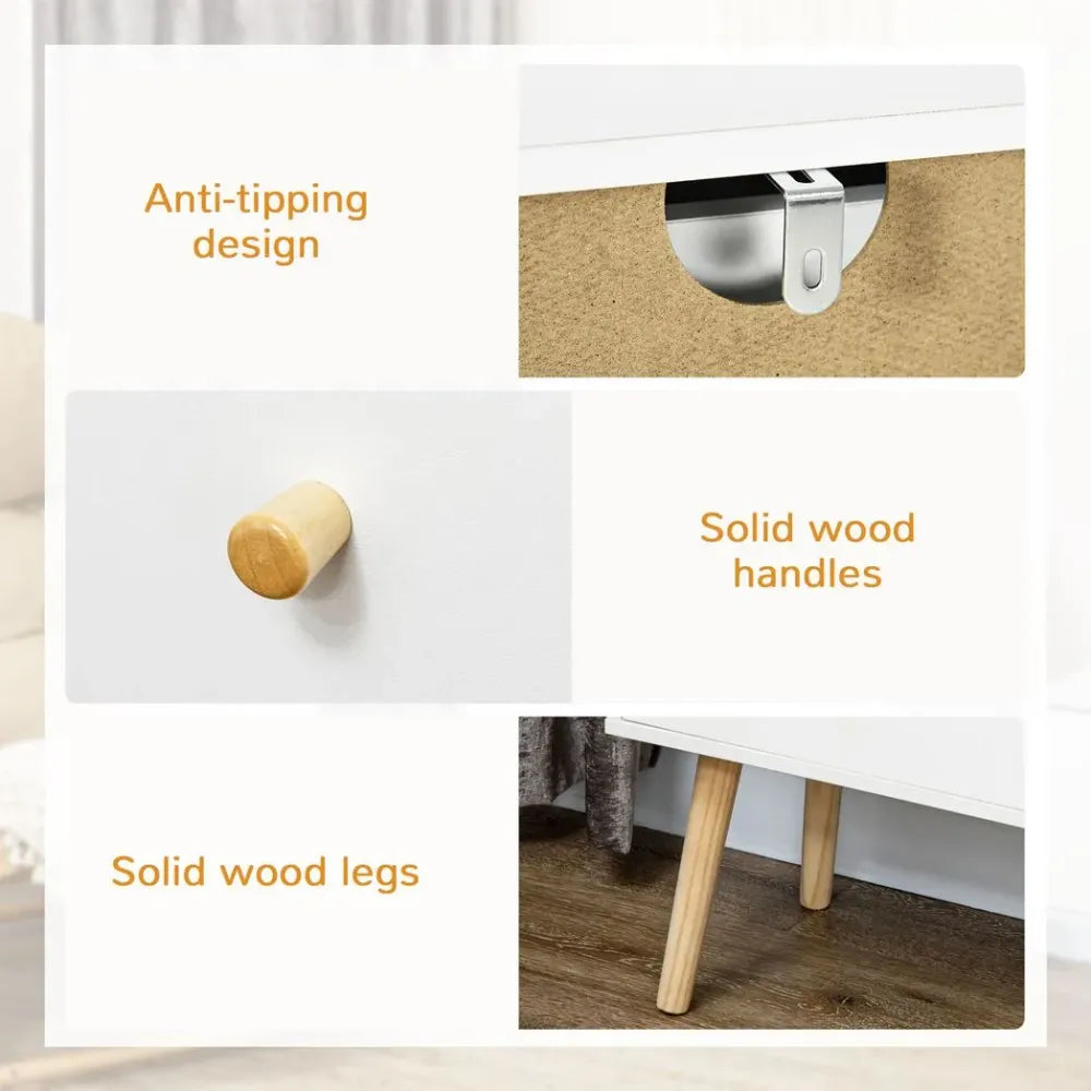 Chest of Drawers 3-Drawer Dresser Storage Organiser with Wood Legs, White - Chest of Drawers from Unbranded