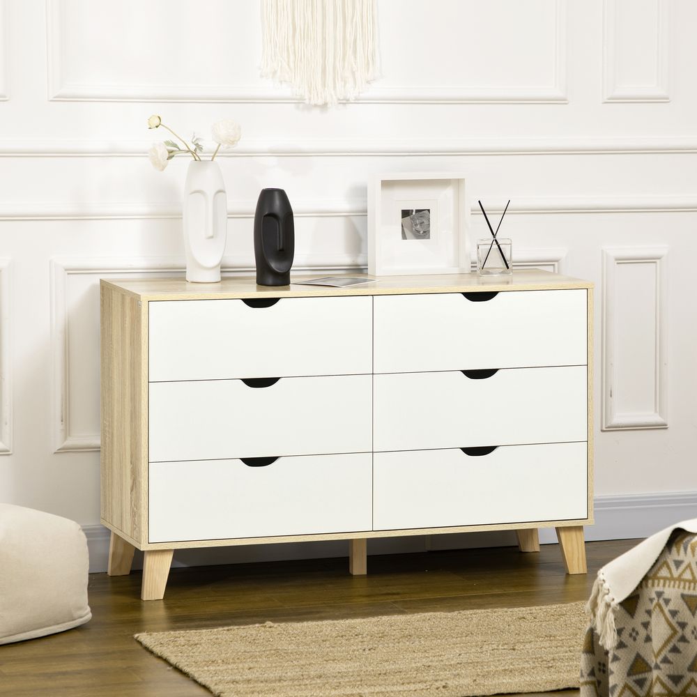 Chest of Drawers, 6 Drawer Unit Storage Chest Bedroom White and Brown - Chest of Drawers from Unbranded