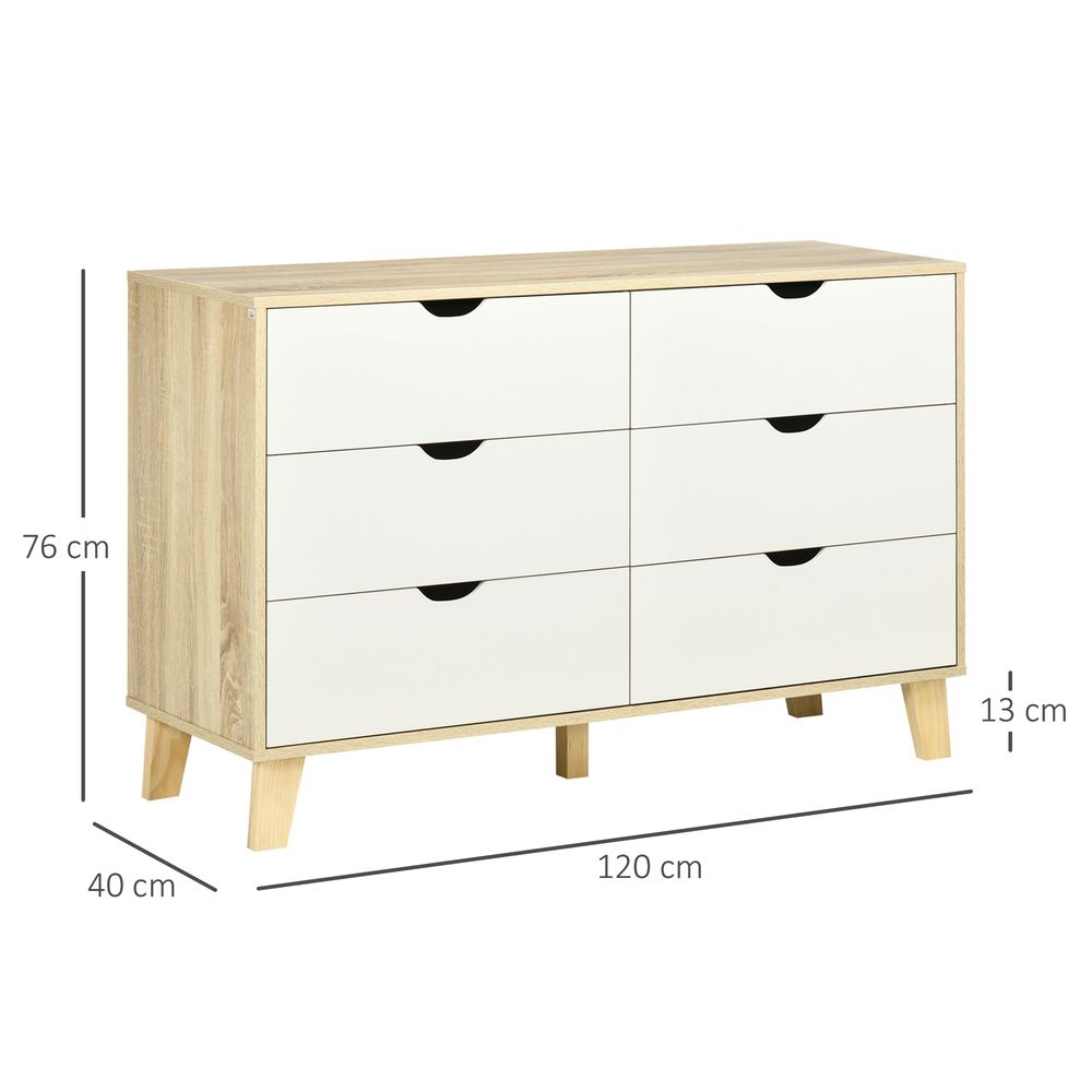Chest of Drawers, 6 Drawer Unit Storage Chest Bedroom White and Brown - Chest of Drawers from Unbranded