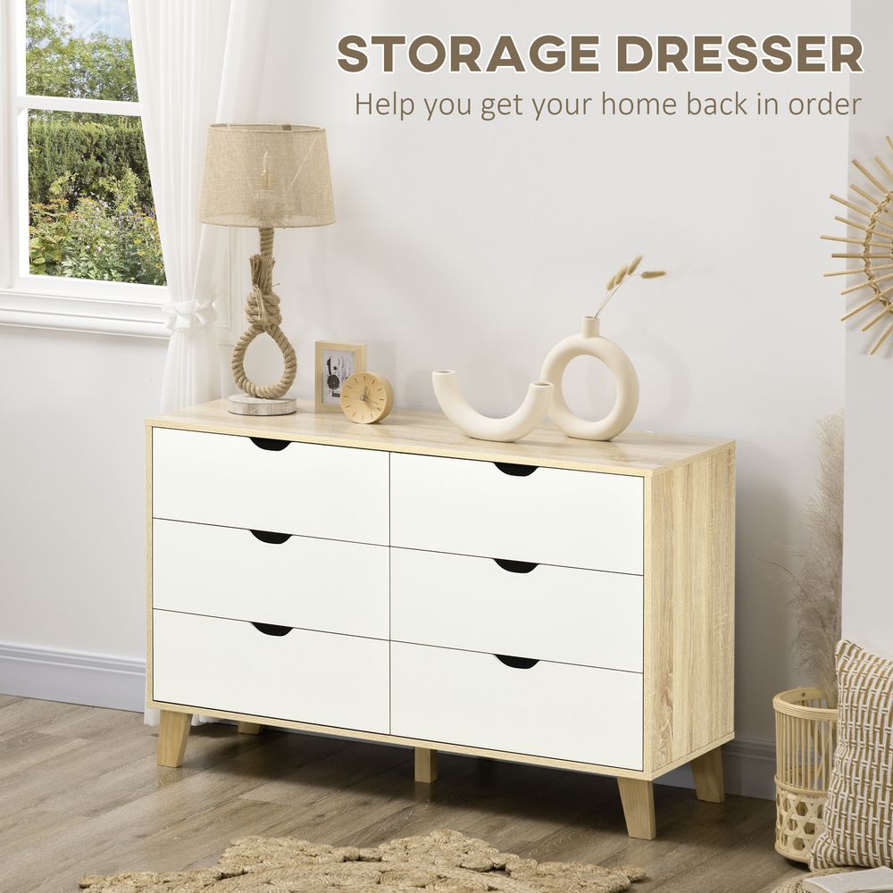 Chest of Drawers, 6 Drawer Unit Storage Chest Bedroom White and Brown - Chest of Drawers from Unbranded