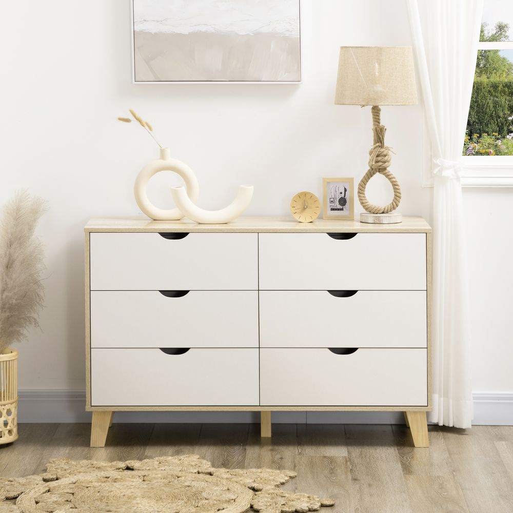 Chest of Drawers, 6 Drawer Unit Storage Chest Bedroom White and Brown - Chest of Drawers from Unbranded