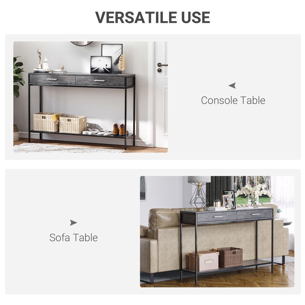 Console Table Worktop Bottom Shelf 2 Drawer Industrial Minimal Grey - Console Table from Unbranded