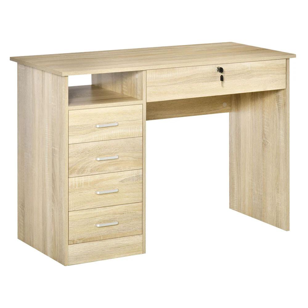 Computer Desk Writing Desk with Five Drawers for Home Office Oak by Unbranded