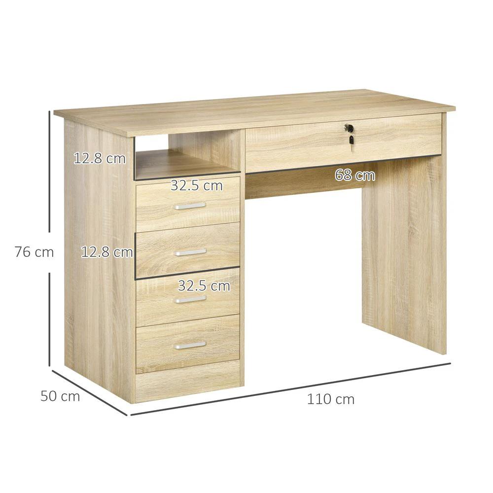 Unbranded Computer Desk Writing Desk with Five Drawers for Home Office Oak - Desks Desk