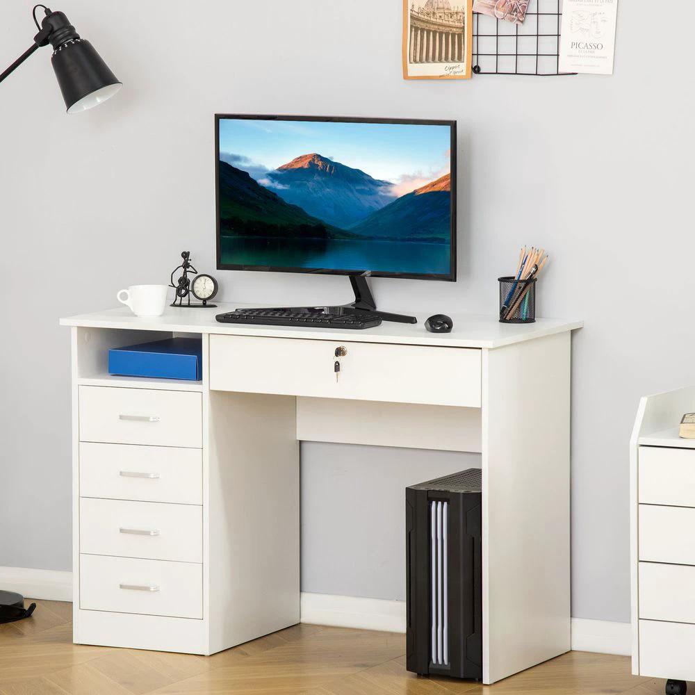 Unbranded Computer Desk Writing Desk with Five Drawers for Home Office White - Desks Desk