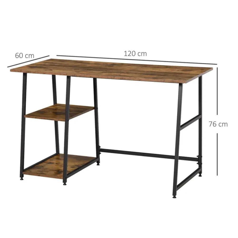 Writing Desk Working Station Home Office Table with 2 Shelves Steel Frame - Desk from Unbranded