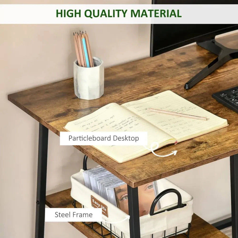 Writing Desk Working Station Home Office Table with 2 Shelves Steel Frame - Desk from Unbranded