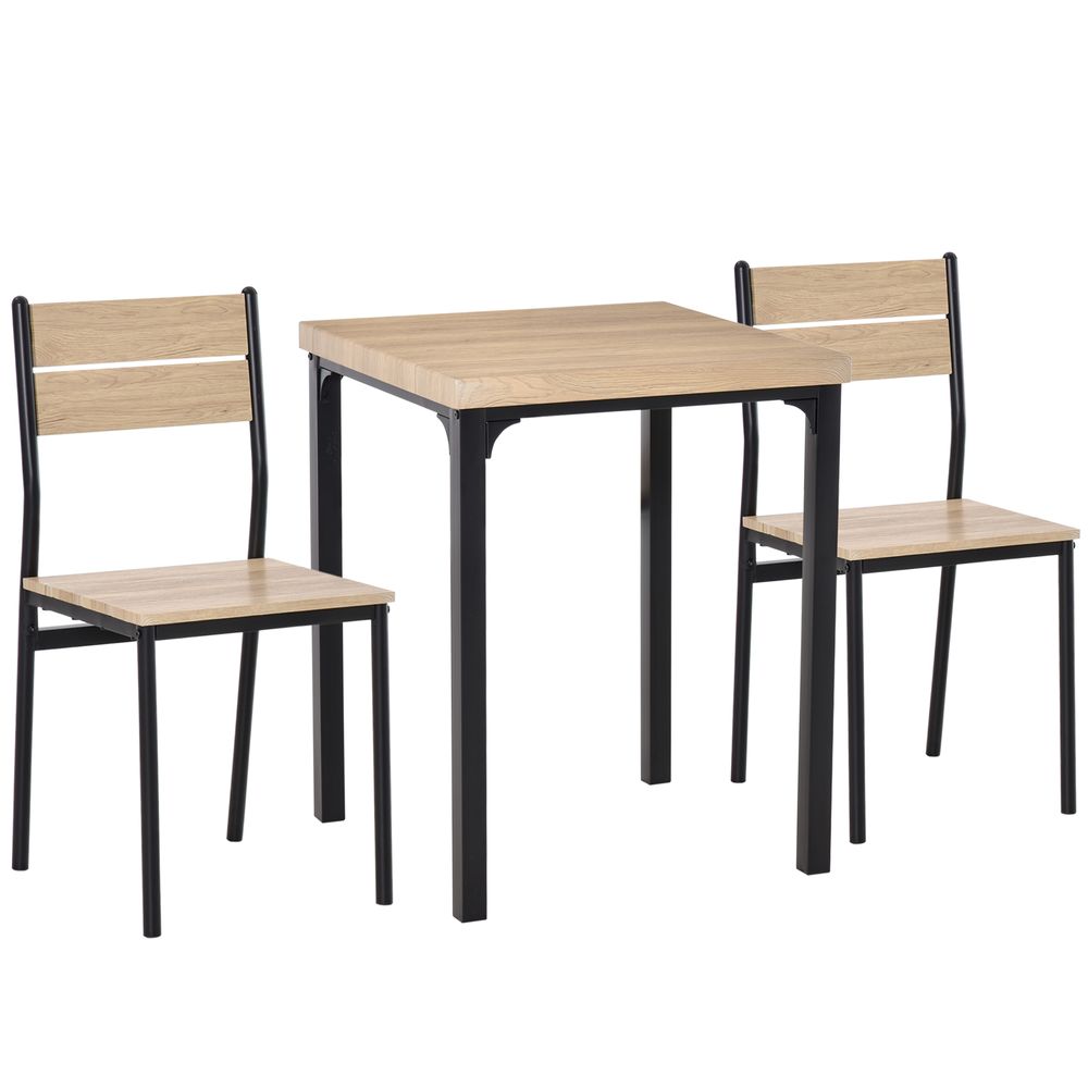 3 Pcs Compact Dining Table 2 Chairs Set Wooden Metal Legs Kitchen - Dining Set from Unbranded
