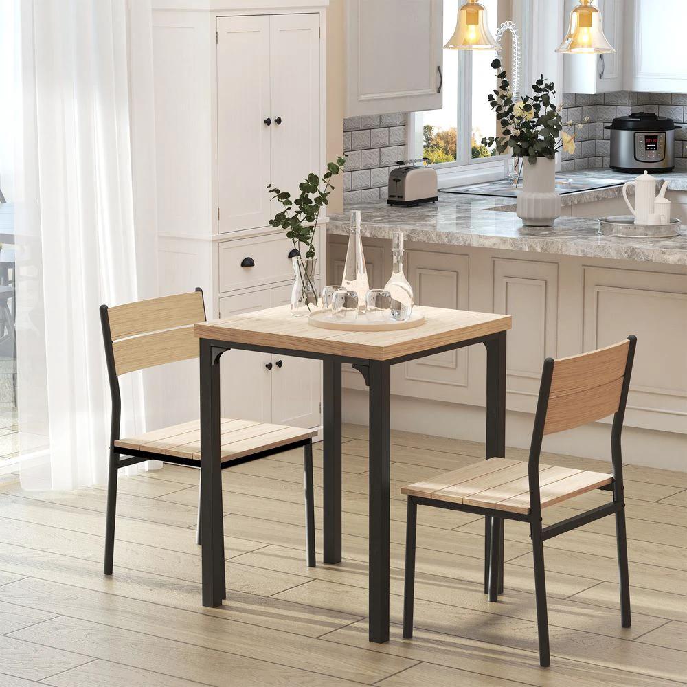 3 Pcs Compact Dining Table 2 Chairs Set Wooden Metal Legs Kitchen by Unbranded