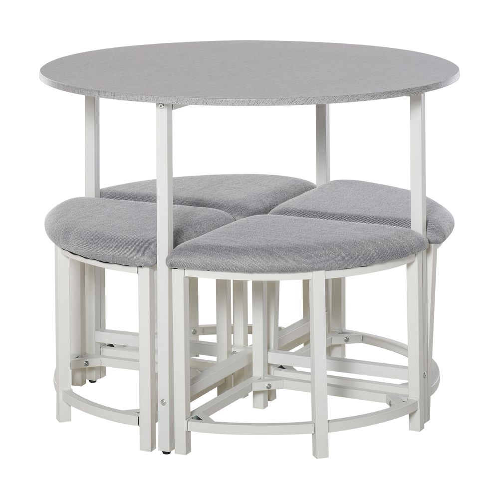 Modern Round Dining Table Set with 4 Upholstered Stools for Dining Room - Dining Set from Unbranded