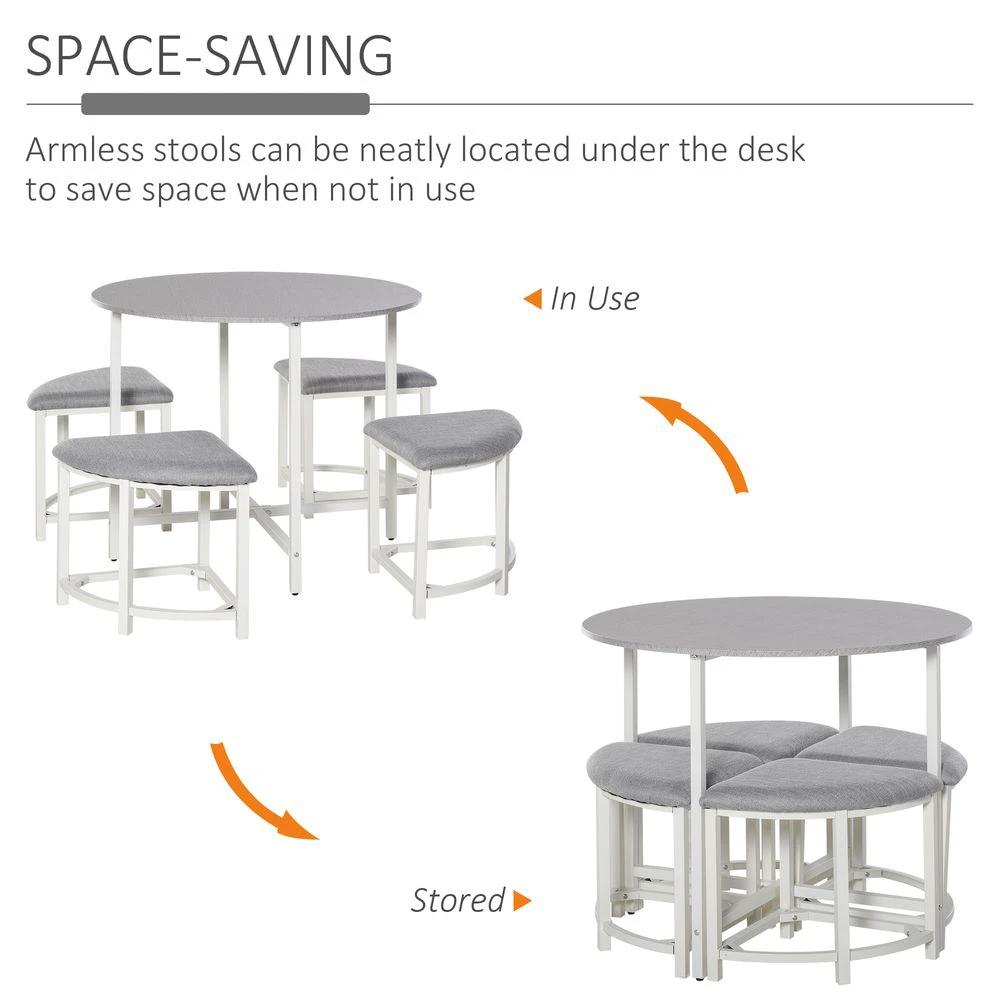 Modern Round Dining Table Set with 4 Upholstered Stools for Dining Room by Unbranded