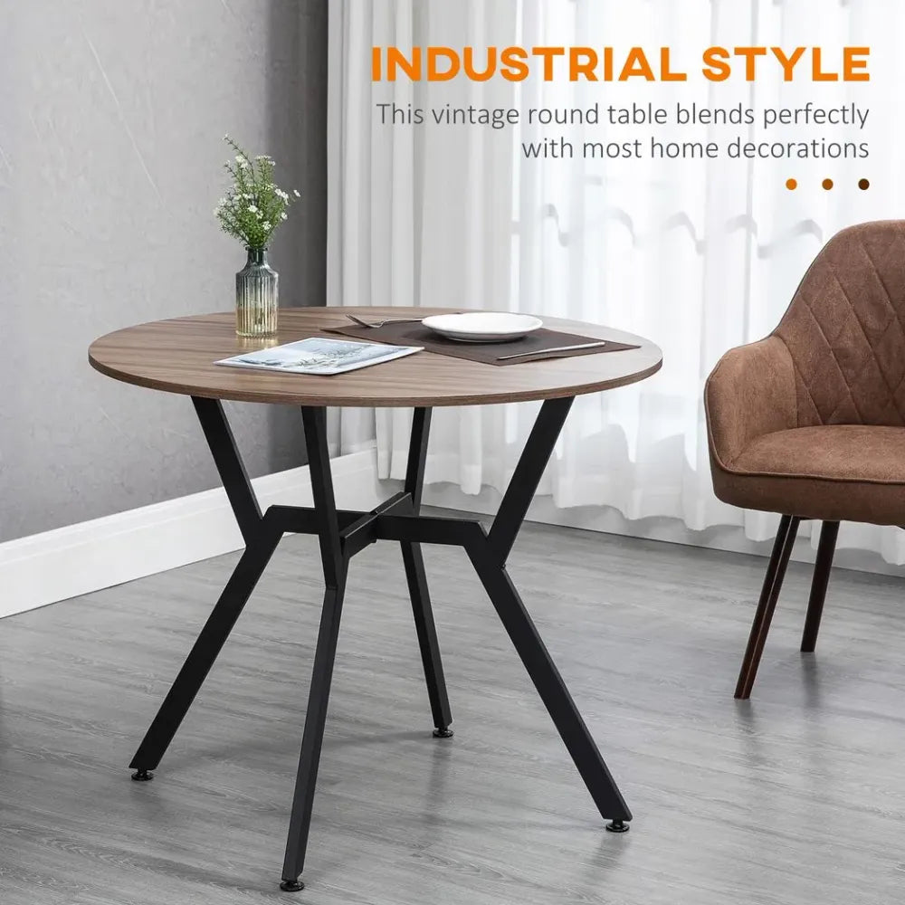 Industrial Dining Table with Round Top Steel Legs for Kitchen Dining Room Brown - Dining Table from Unbranded