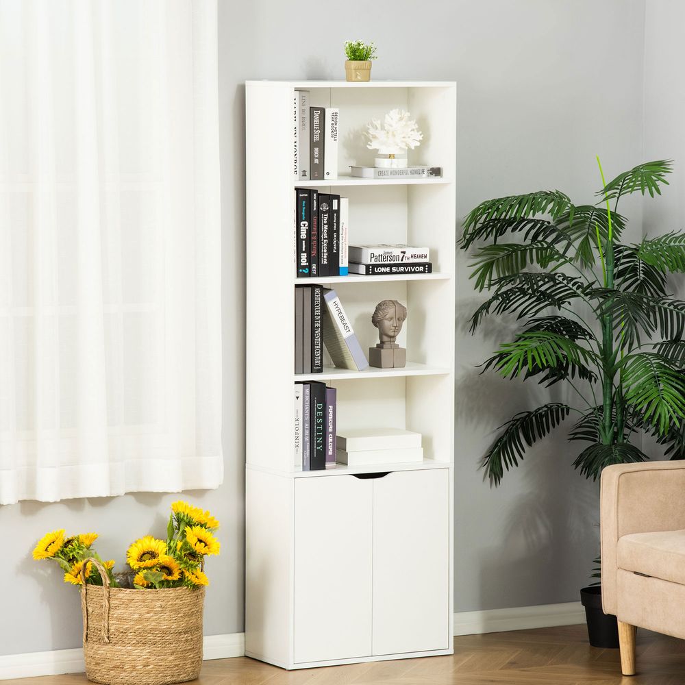 2 Door 4 Shelves Bookcase Wooden Storage Cabinet Display Unit White - Display Cabinet from Unbranded