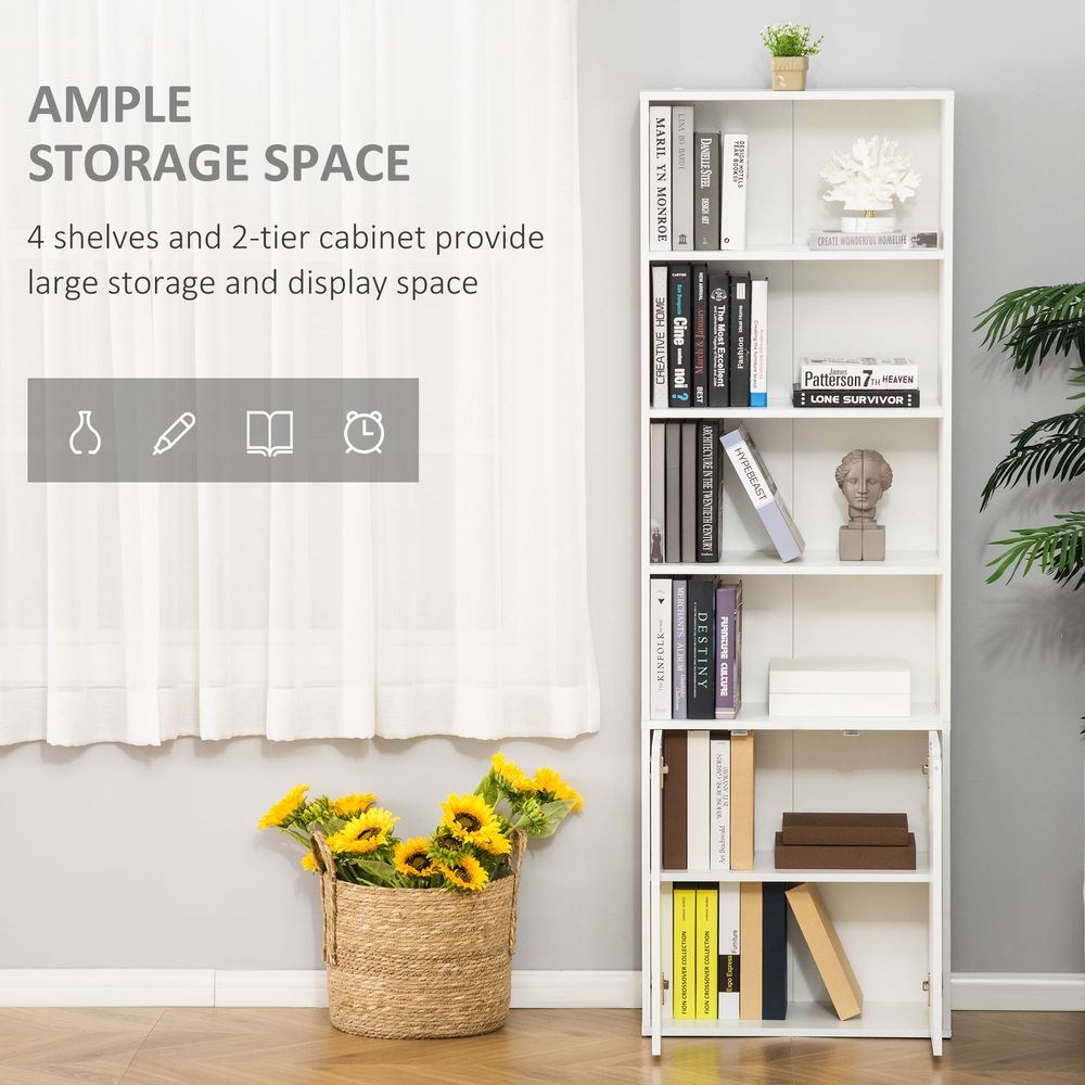 2 Door 4 Shelves Bookcase Wooden Storage Cabinet Display Unit White - Display Cabinet from Unbranded
