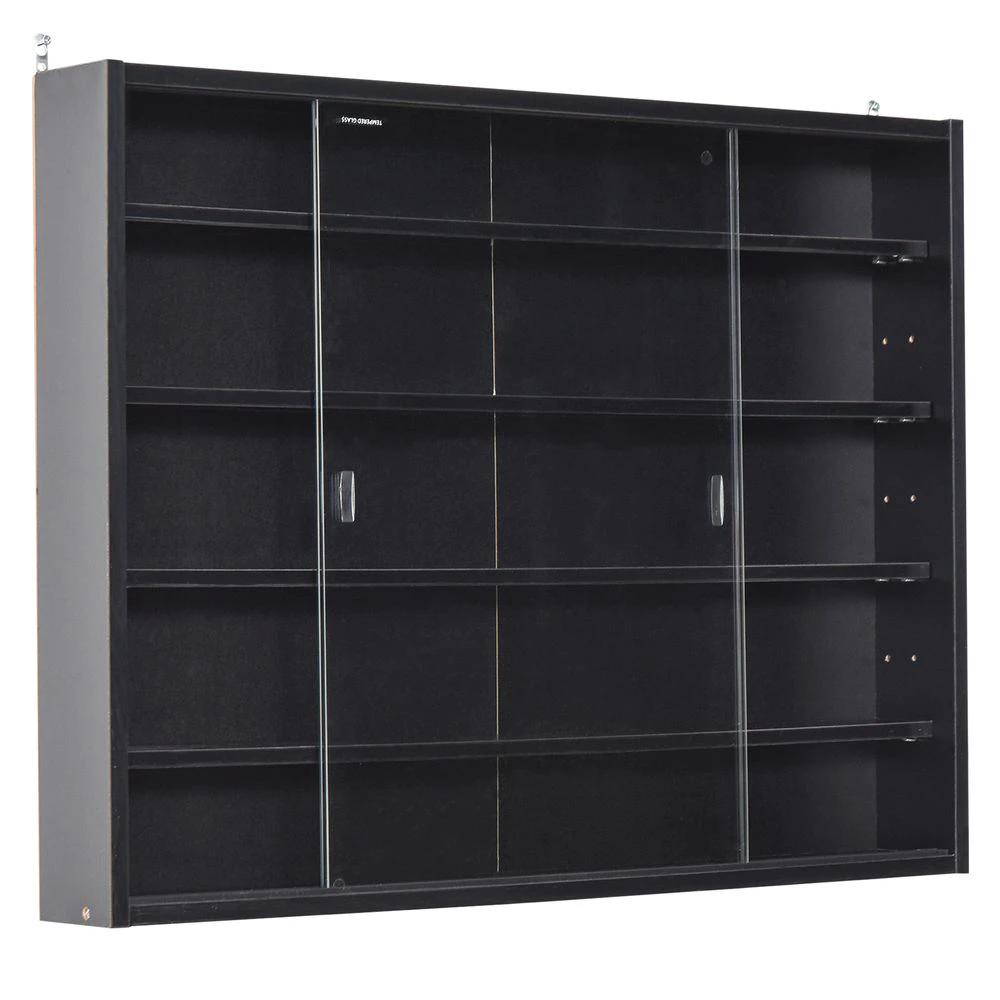Unbranded 5-Tier Wall Display Shelf Unit Cabinet w/ Shelves Glass Doors Black - Uncategorized Display Cabinet