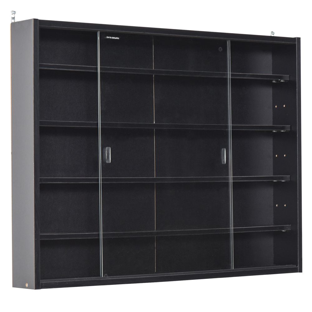 5-Tier Wall Display Shelf Unit Cabinet w/ Shelves Glass Doors Black - Display Cabinet from Unbranded