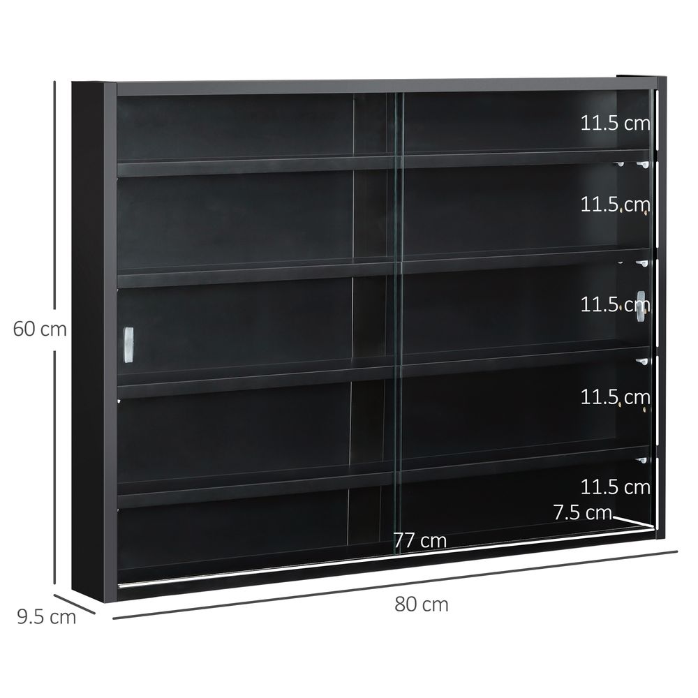 5-Tier Wall Display Shelf Unit Cabinet w/ Shelves Glass Doors Black - Display Cabinet from Unbranded
