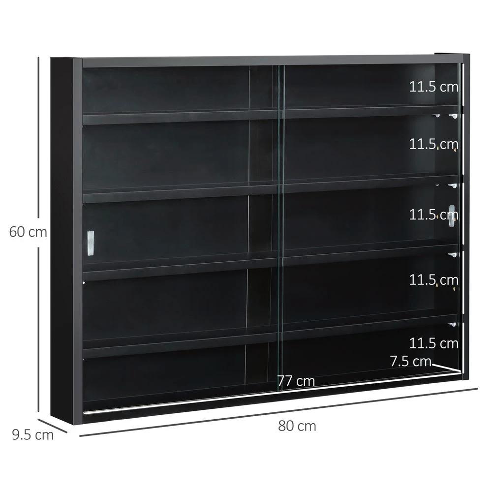 5-Tier Wall Display Shelf Unit Cabinet w/ Shelves Glass Doors Black by Unbranded