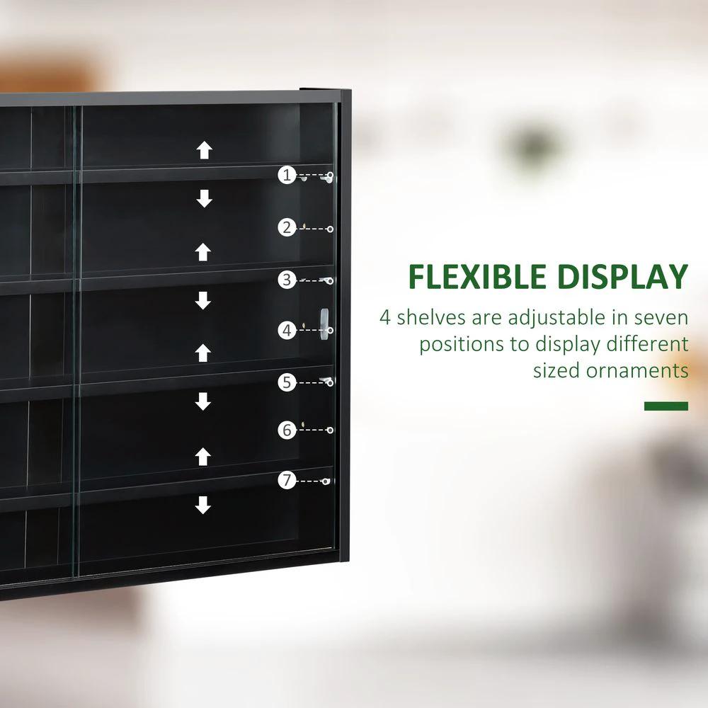 5-Tier Wall Display Shelf Unit Cabinet w/ Shelves Glass Doors Black by Unbranded