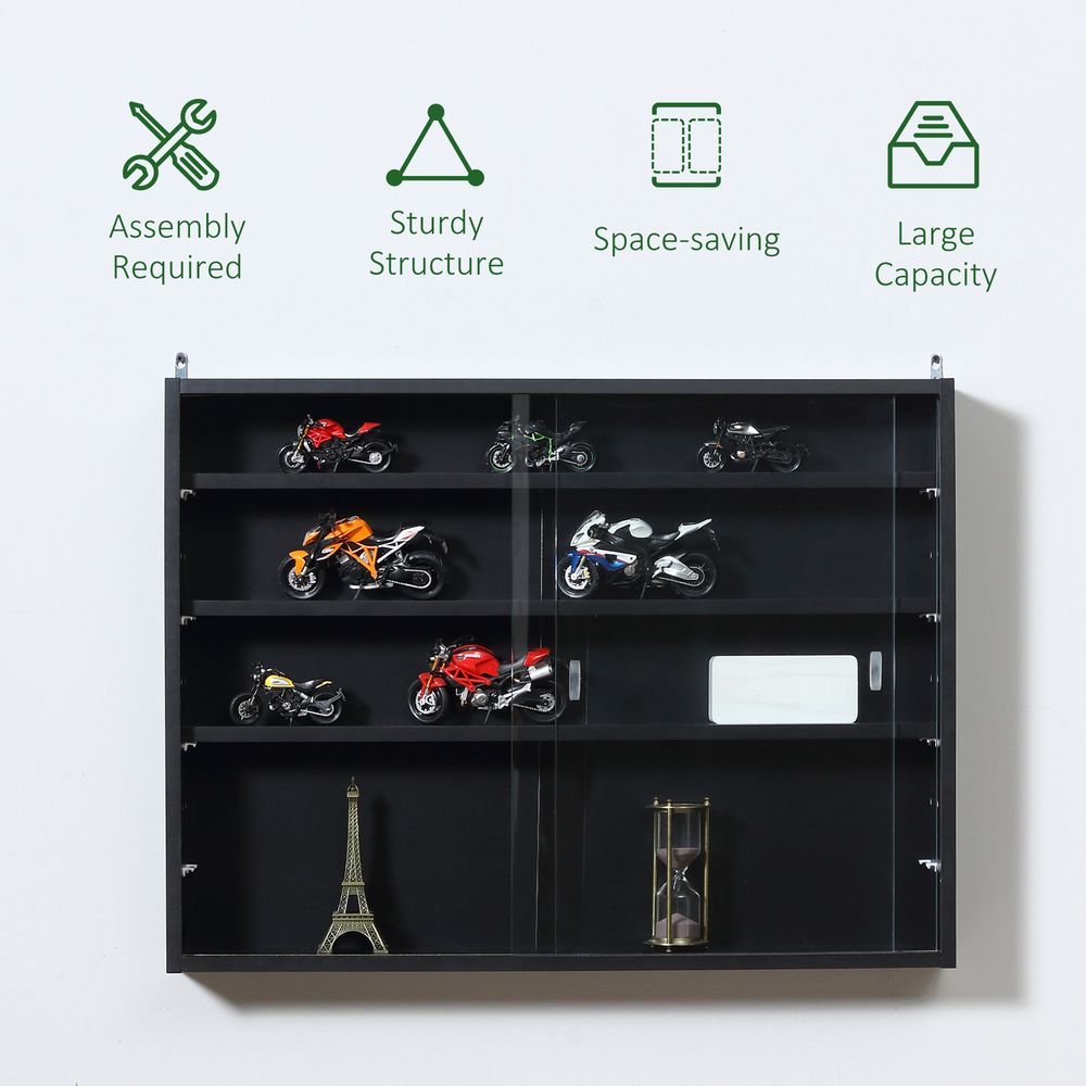 5-Tier Wall Display Shelf Unit Cabinet w/ Shelves Glass Doors Black - Display Cabinet from Unbranded