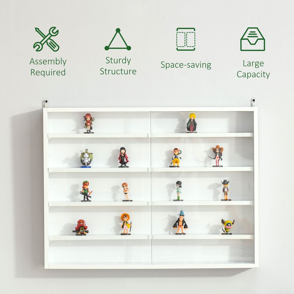 5-Tier Wall Display Shelf Unit Cabinet w/ Shelves Glass Doors White - Display Cabinet from Unbranded