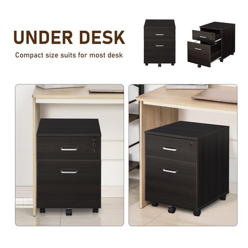 2-Drawer Locking Office Filing Cabinet 5 Wheels Rolling Storage Brown Vinsetto - Filing Cabinet from Unbranded