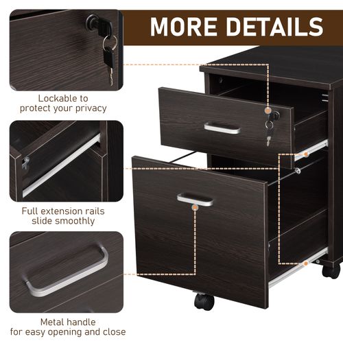 2-Drawer Locking Office Filing Cabinet 5 Wheels Rolling Storage Brown Vinsetto - Filing Cabinet from Unbranded