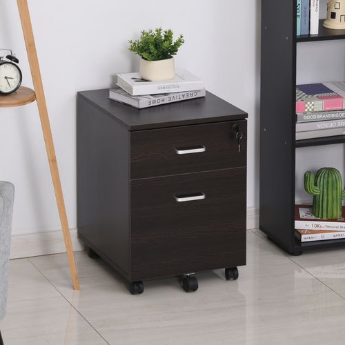 2-Drawer Locking Office Filing Cabinet 5 Wheels Rolling Storage Brown Vinsetto - Filing Cabinet from Unbranded