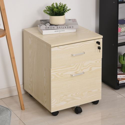 2-Drawer Locking Office Filing Cabinet 5 Wheels Rolling Storage Oak Vinsetto - Filing Cabinet from Unbranded