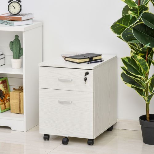 2-Drawer Locking Office Filing Cabinet 5 Wheels Rolling Storage White Vinsetto - Filing Cabinet from Unbranded