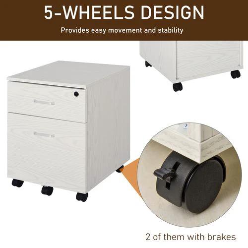 2-Drawer Locking Office Filing Cabinet 5 Wheels Rolling Storage White Vinsetto by Unbranded