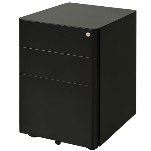 3 Draw Metal Filing Cabinet Lockable 4 Wheel Compact Under Desk Black Vinsetto - Filing Cabinet from Unbranded