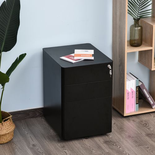 3 Draw Metal Filing Cabinet Lockable 4 Wheel Compact Under Desk Black Vinsetto - Filing Cabinet from Unbranded