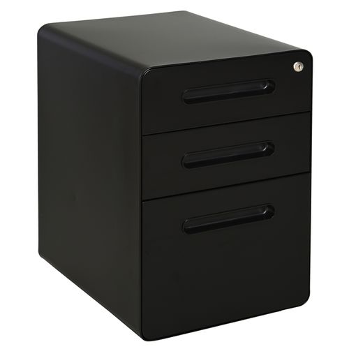 3 Draw Modern Steel Filing Cabinet w/ 4 Wheels Lock Pencil Box Black Vinsetto - Filing Cabinet from Unbranded