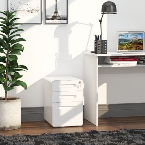 3 Draw Modern Steel Filing Cabinet w/ 4 Wheels Lock Pencil Box White Vinsetto - Filing Cabinet from Unbranded