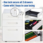 3 Draw Modern Steel Filing Cabinet w/ 4 Wheels Lock Pencil Box White Vinsetto - Filing Cabinet from Unbranded