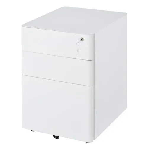 3 Drawer Metal Filing Cabinet Lockable 4 Wheels Compact Under Desk White - Filing Cabinet from Unbranded