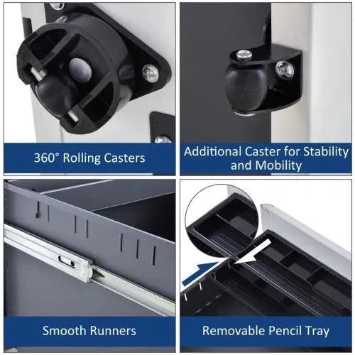 Unbranded 3 Drawer Metal Filing Cabinet Lockable 4 Wheels Compact Under Desk White - Filing Cabinet